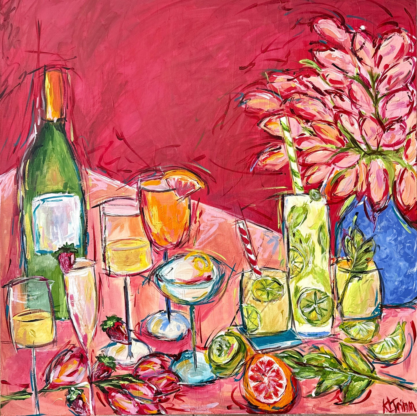 GIRLY BRUNCH - ORIGINAL "Fun Cocktails" Series 36 x 36